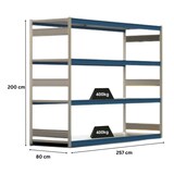 thumbnail of PROREGAL Weitspannregal ELCH Stecksystem T-Profil | Grundregal | HxBxT 200x257x80cm | 4 Ebenen | Stahlplatten-Fachboden | Fachlast 400kg | Enzianblau