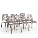 thumbnail of Lot de 6 chaises empilables en polypropylène avec fibre de verre pour jardin ou intérieur, hydrofuges et résistantes, design moderne-TRIXY-Taupe