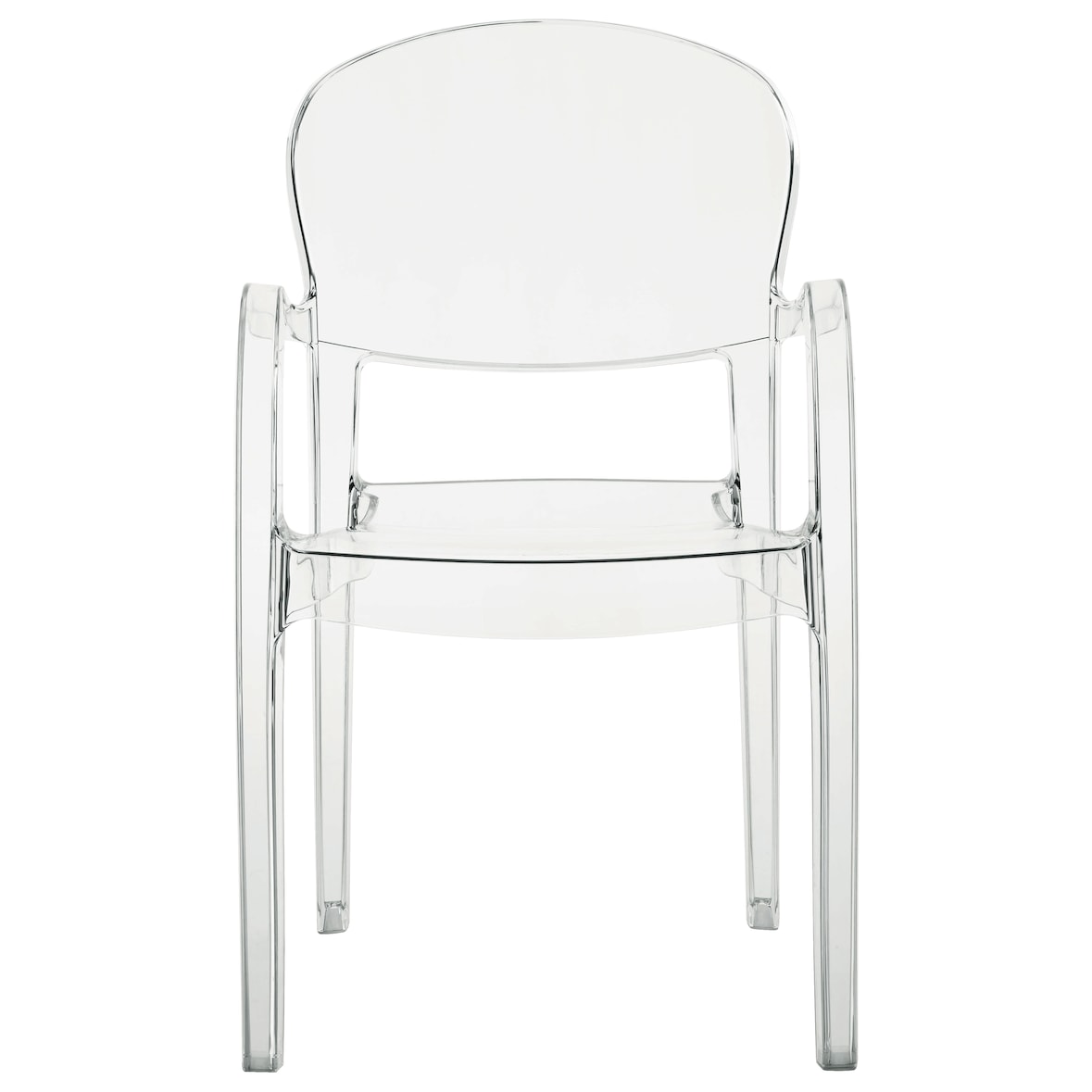 Set di 4 poltrone  Joker in policarbonato trasparente di altissima qualità, impilabili. Marchio Grandsoleil. 55x54x89