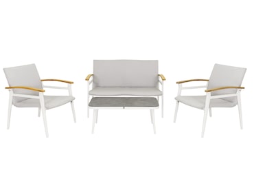 METRO PROFESSIONAL Outdoor Loungeset Lopera 4-delig, aluminium/synthetische stof, 2 enkele fauteuils, 1 2-zitsbank, 1 salontafel, wit/grijs