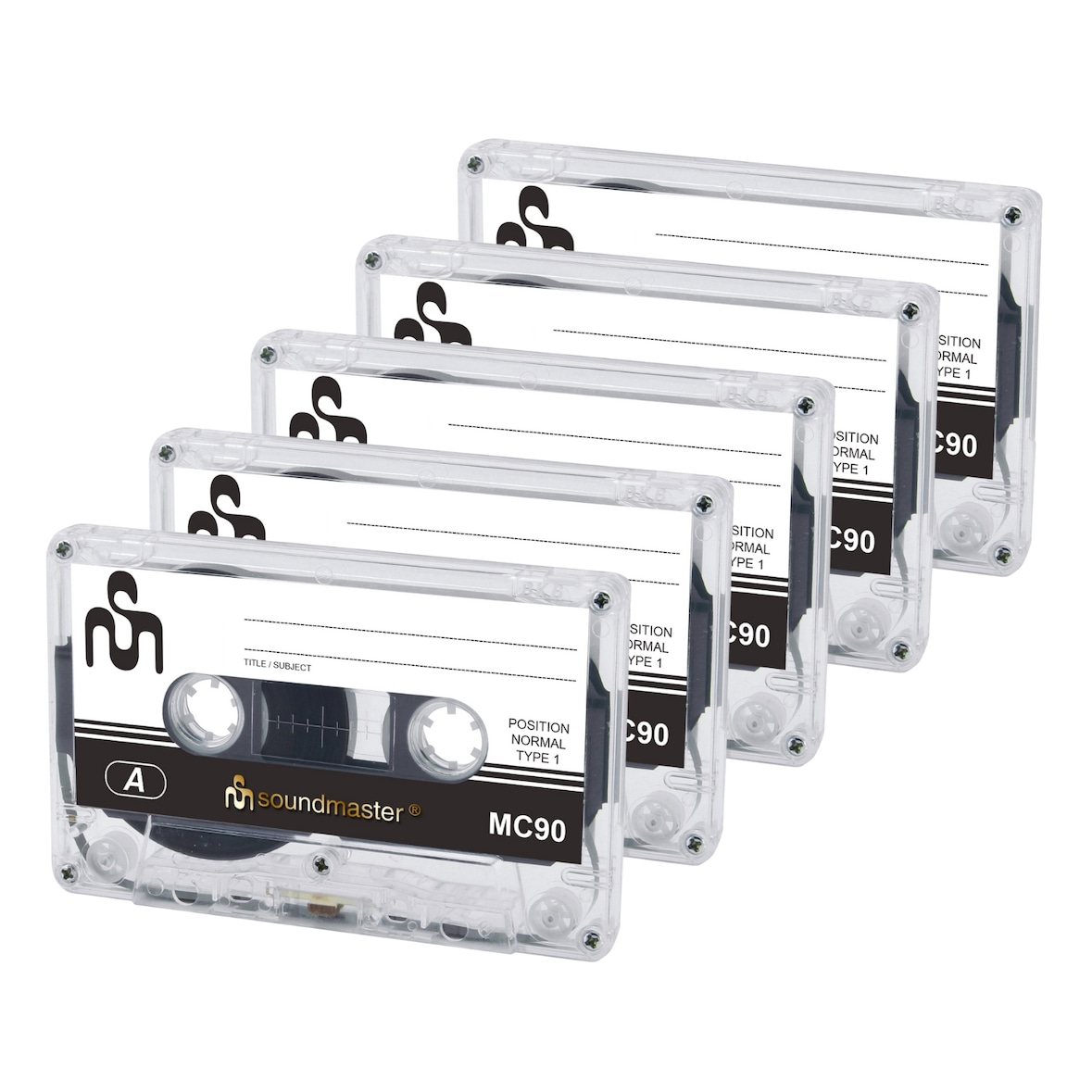 Soundmaster MC905P Leerkassetten Audiokassetten Kompaktkassetten 5er-Pack (IEC1-Normal 90 Minuten)