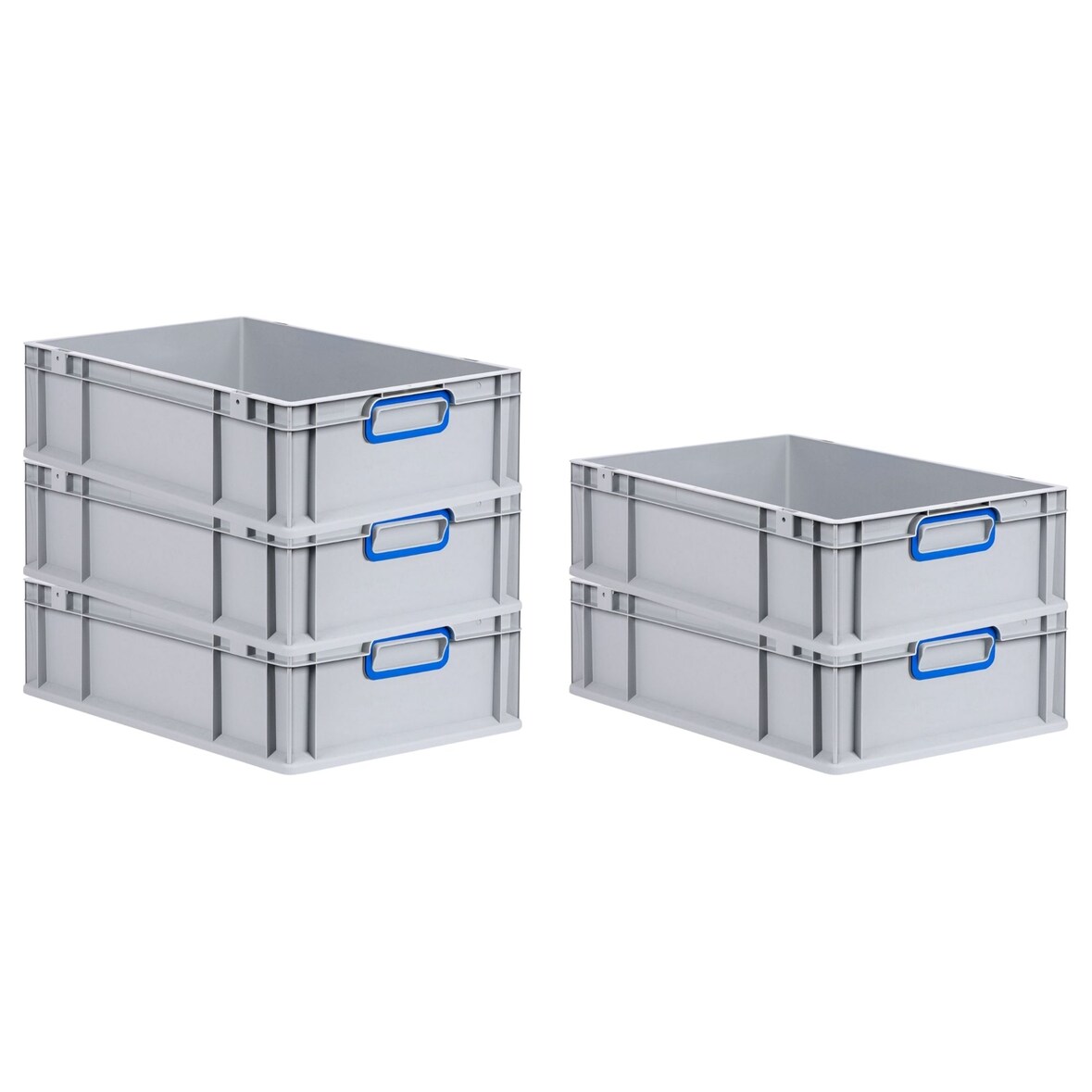 PROREGAL 5x Eurobox NextGen Color | HxBxT 17x40x60cm | 34 Liter | Griffe blau geschlossen | Glatter Boden | Eurobehälter