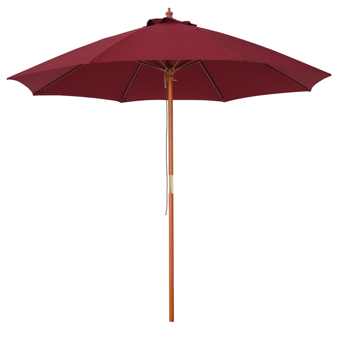 Outsunny Ombrellone da Giardino in Legno con Tettuccio Antivento Rosso