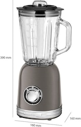 Um liquidificador cinza com recipiente de vidro.