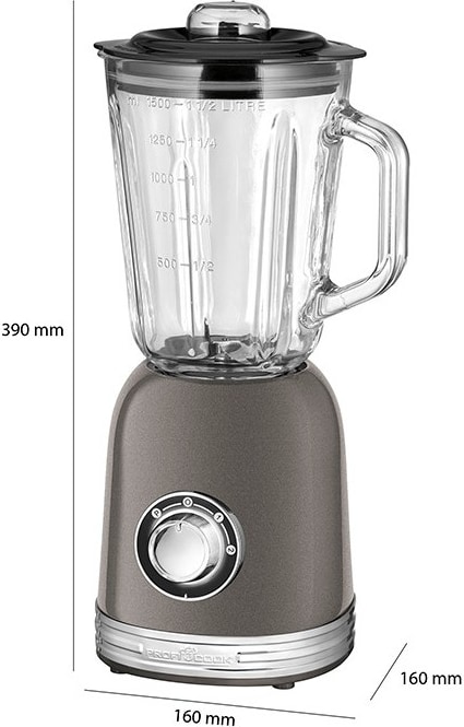Um liquidificador cinza com recipiente de vidro.