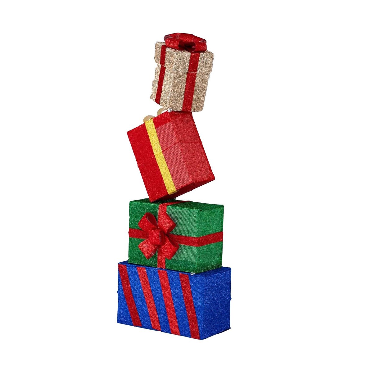 COSTWAY 119 cm grote LED-cadeaudozen, 4 stapelbare kerstdecoratiedozen met 52 warmwitte lampjes, verlichte kerstdoos