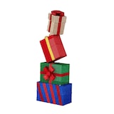 thumbnail of COSTWAY 119 cm grote LED-cadeaudozen, 4 stapelbare kerstdecoratiedozen met 52 warmwitte lampjes, verlichte kerstdoos