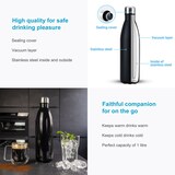 thumbnail of Intirilife Trinkflasche aus Edelstahl in SCHWARZ - 1 Liter Füllmenge - Thermoskanne Isolierflasche Auslaufsicher Thermosflasche für Wasser Tee Kaffee