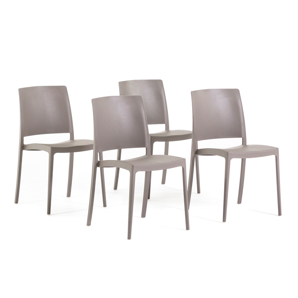 Set van 4 stapelbare stoelen van polypropyleen met glasvezel, voor tuin of binnengebruik, waterafstotend en duurzaam, modern design – MARIA – Tortora
