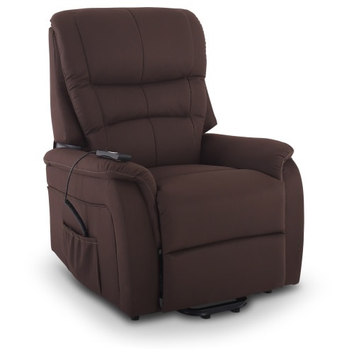 Fernsehsessel mit Aufstehhilfe, Relaxsessel mit elektrischer Liegefunktion, 2 Motoren, 120 kg belastbar, Mikrofaser, Dunkelbraun, Raburg Jan
