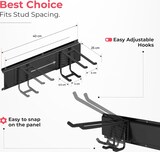 thumbnail of TOJ Living Werkzeughalter – 3 Schienen und 6 Haken – 120 cm – Metall – Mattschwarz – Besenhalter