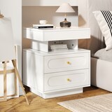 thumbnail of Nachttisch mit LED-Beleuchtung 50x40x60 Schlafzimmer Schubladen Offenes Fach Modern Kompakt Spanplatte Weiß