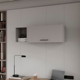 thumbnail of Armário de parede em melamina com 3 prateleiras e porta superior com dobradiças, Cinzento, 37,8 cm X 119,9 cm X 33 cm