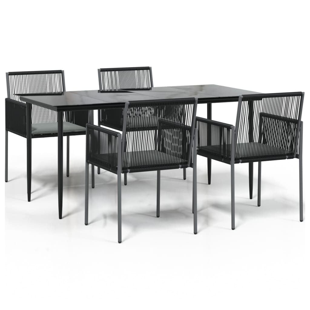 vidaXL 5-tlg. Garten-Essgruppe mit Kissen Schwarz Poly Rattan & Stahl