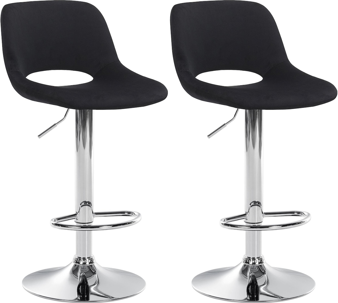 Décoshop26 - Barhocker 2 Hochstühle mit Fußstützen in schwarzem Samt verchromtes Metallgestell 10_0004078
