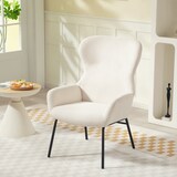 thumbnail of Polstersessel Ohrenbackenstil 104x75x70 cm Cremeweiß mit hoher Rückenlehne 11 cm Sitzpolster Stahlbeine robust für Wohnzimmer Schlafzimmer