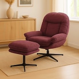 thumbnail of Poltrona Relax com banqueta HWC-P32, poltrona TV com suspensão nosag, tecido metálico giratório/chenille têxtil (370 g/m²) ~ baga
