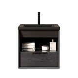 thumbnail of Waschtisch 51x51x47 Unterbauwaschbecken Keramik Schwarz+Dunkleiche Soft-Close Schublade Offenes Regal Badmöbel Vorgefertigt