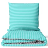thumbnail of Baumwolle Bettwäsche 155x220 cm Petrol Grau gestreift Wendeseite Reißverschluss 2 tlg