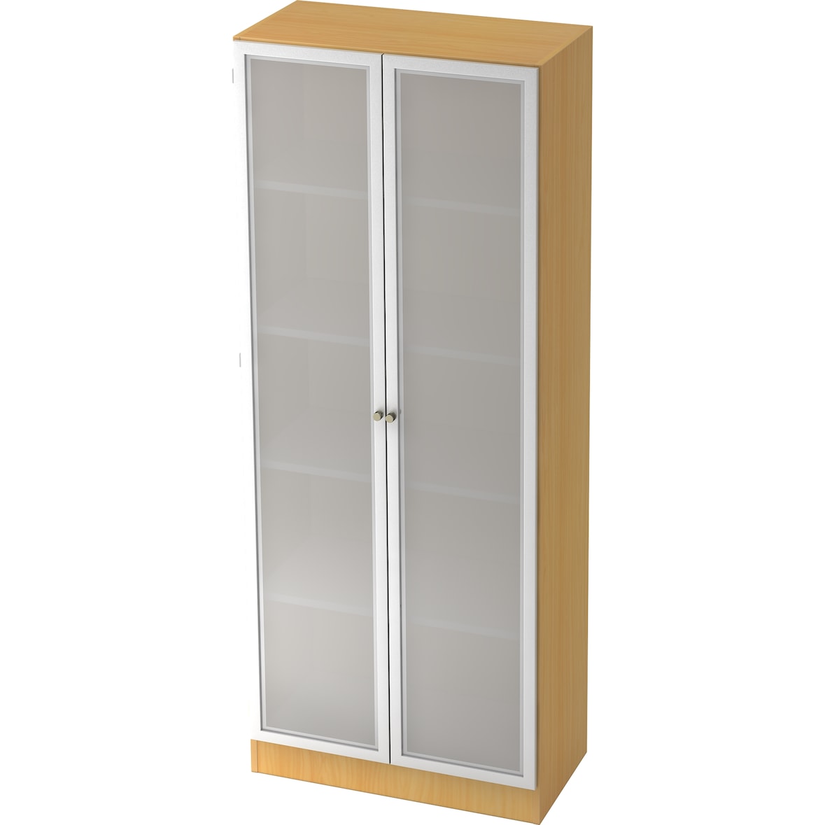 bümö office Aktenschrank mit Milchglastüren, Büroschrank groß aus FSC-Holz, 80cm breit in Buche/Silber - Schrank, Büroschrank, Büro Möbel Schrank