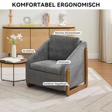thumbnail of Akzentstuhl 73x73x73 mit Holzarmlehnen, Ergonomischer Rücken, Chenille-Stoff, Gepolstert, Modernes Design, Wohnzimmerstuhl, Grau