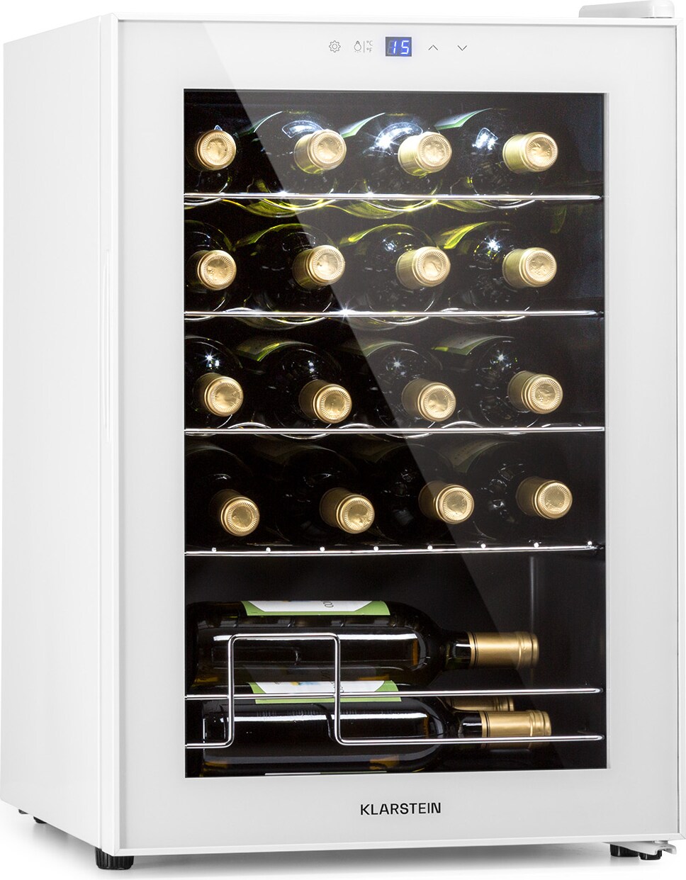 Klarstein Shiraz 20 Uno Weinkühlschrank 53l 20Fl Touch-Bedienfeld 5-18°C Weißes Glas