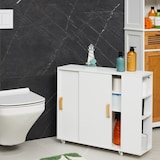 thumbnail of Relaxdays Nischenschrank, 4 Fächer, WC-Bürstenhalter, HxBxT: 62 x 19,5 x 64 cm, Bad, MDF, Bambus, Rollwagen, weiß/natur