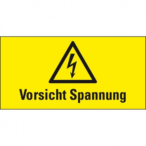 Aufkleber I Warn-Kombischild Vorsicht Spannung, RoHS konform, praxisbewährt, Folie, selbstklebend, 37x74mm