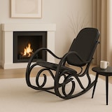 thumbnail of Schaukelstuhl M41, Schwingsessel Fernsehsessel, Massiv-Holz ~ Walnuss-Optik, Patchworkleder braun