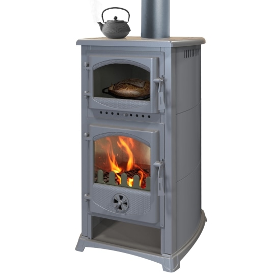 Kaminofen mit Backfach und Herdplatte Cucina grau - 9,7kW