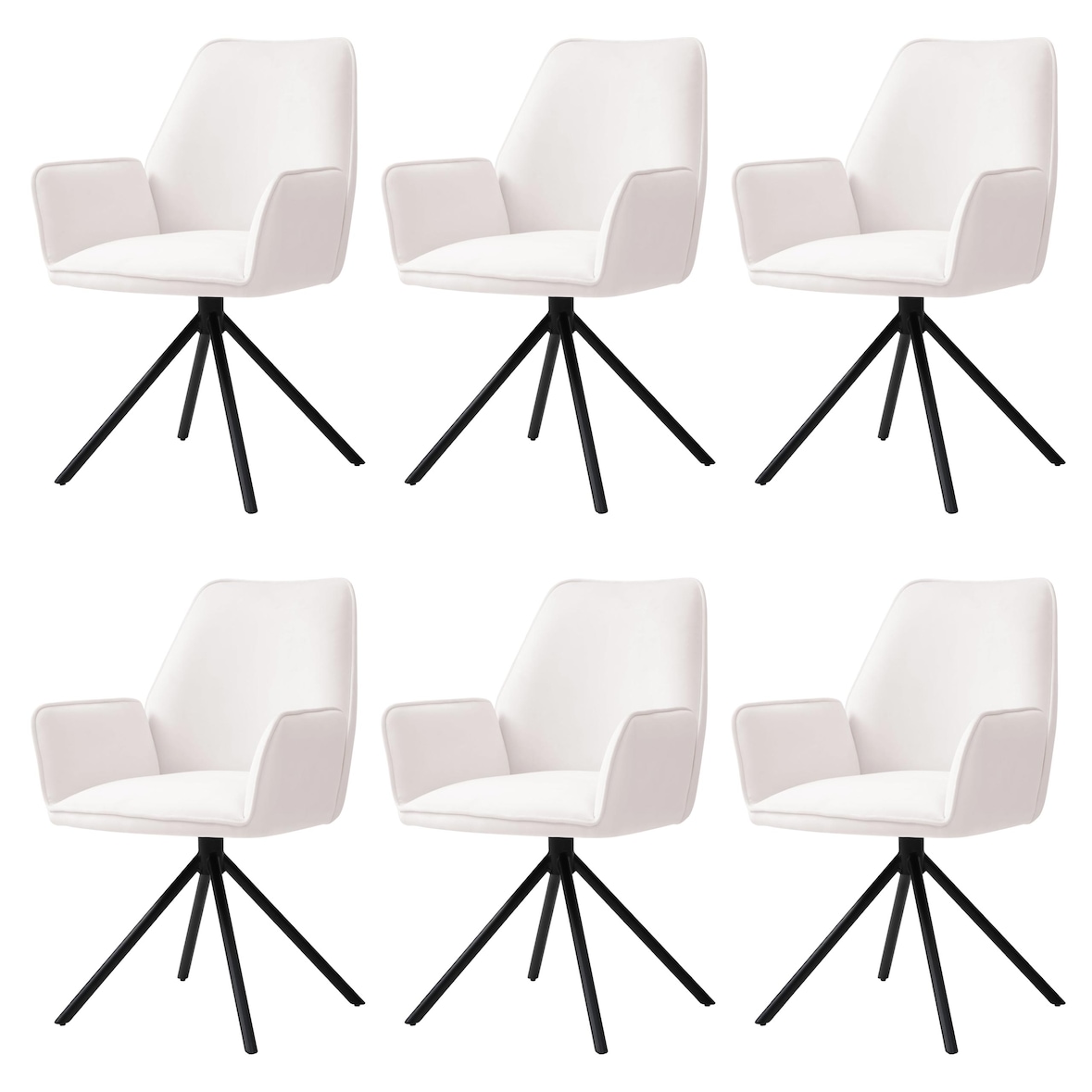 6er-Set Esszimmerstuhl HWC-G67, Küchenstuhl Armlehne, drehbar Auto-Position, Samt MVG ~ creme-beige, Beine schwarz