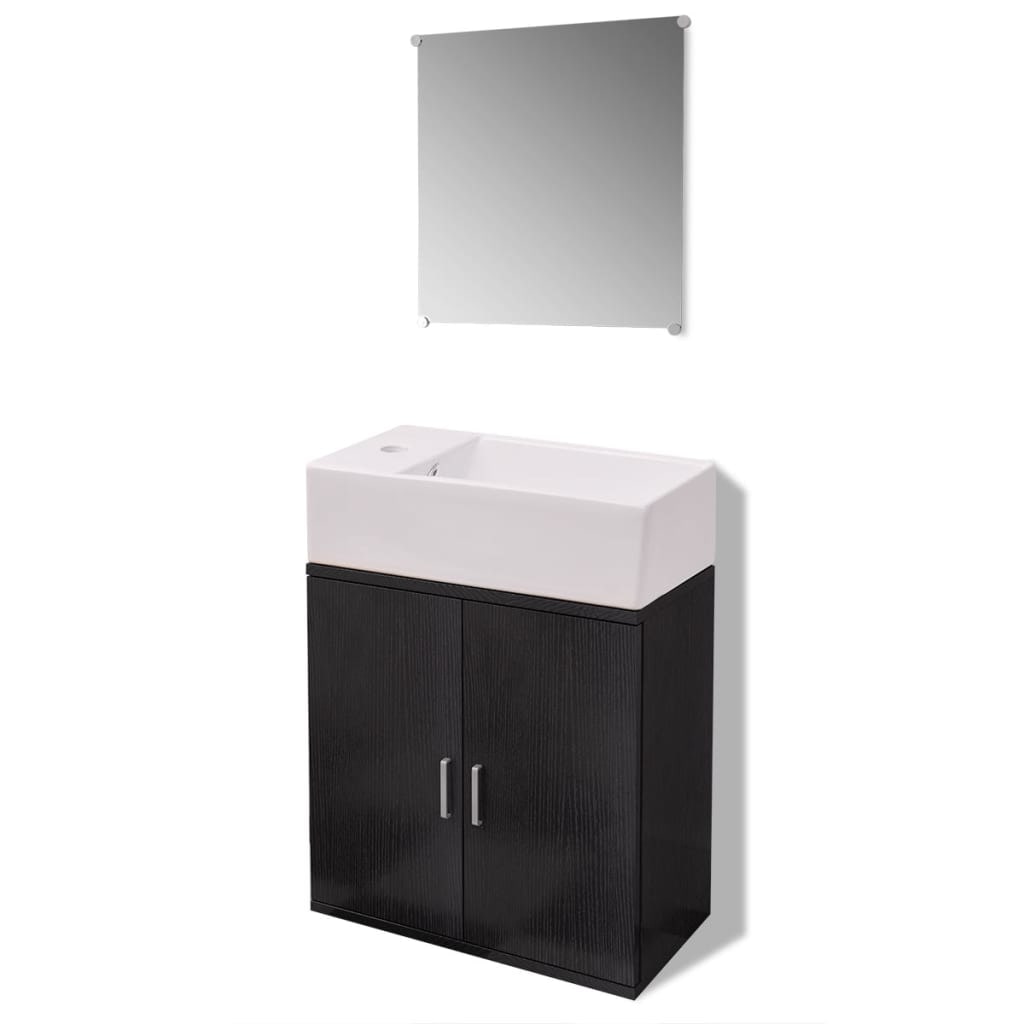 vidaXL 3-tlg. Badmöbel-Set mit Waschbecken Schwarz