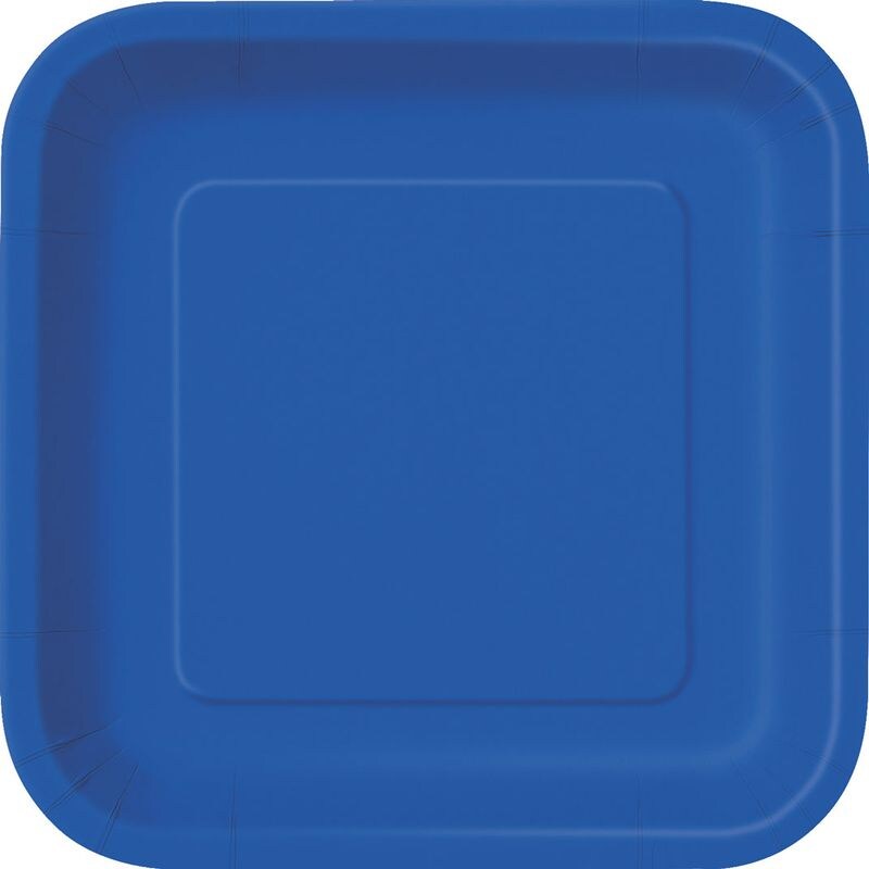16 kleine eckige Teller blau