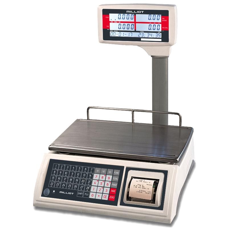 MILLIOT - Balance homologuée poids-prix avec ticket et colonne, portée 6/15 kg, précision 2/5 g, plateau 240x370 mm