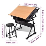 thumbnail of vidaXL Zeichentisch mit neigbarer Tischplatte 2 Schubladen und Hocker