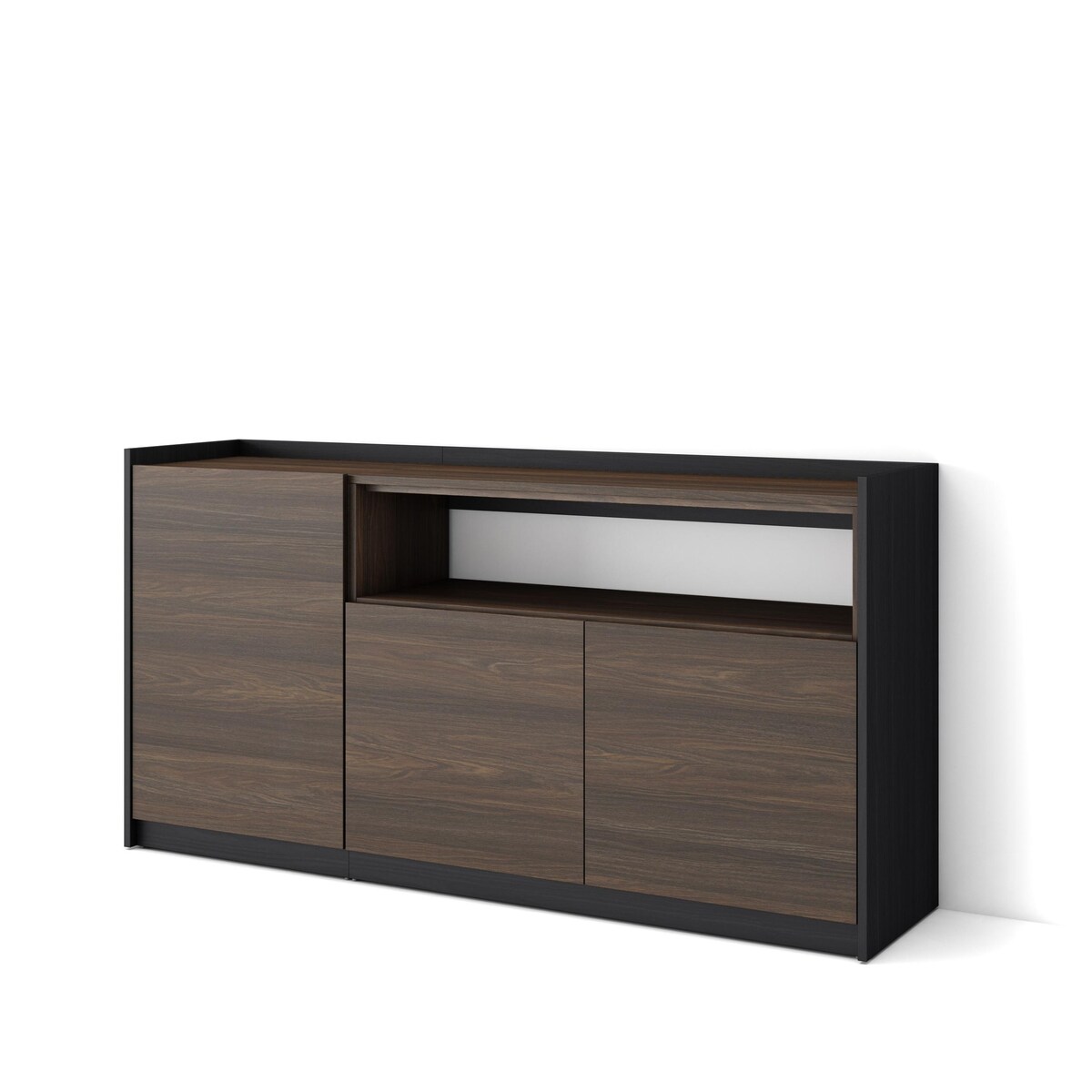 SKRAUT HOME Sideboard, Highboard, 156x80x37 cm, 3 Türen, Wohnzimmer, Küche, Dunkler Eiche und Schwarz