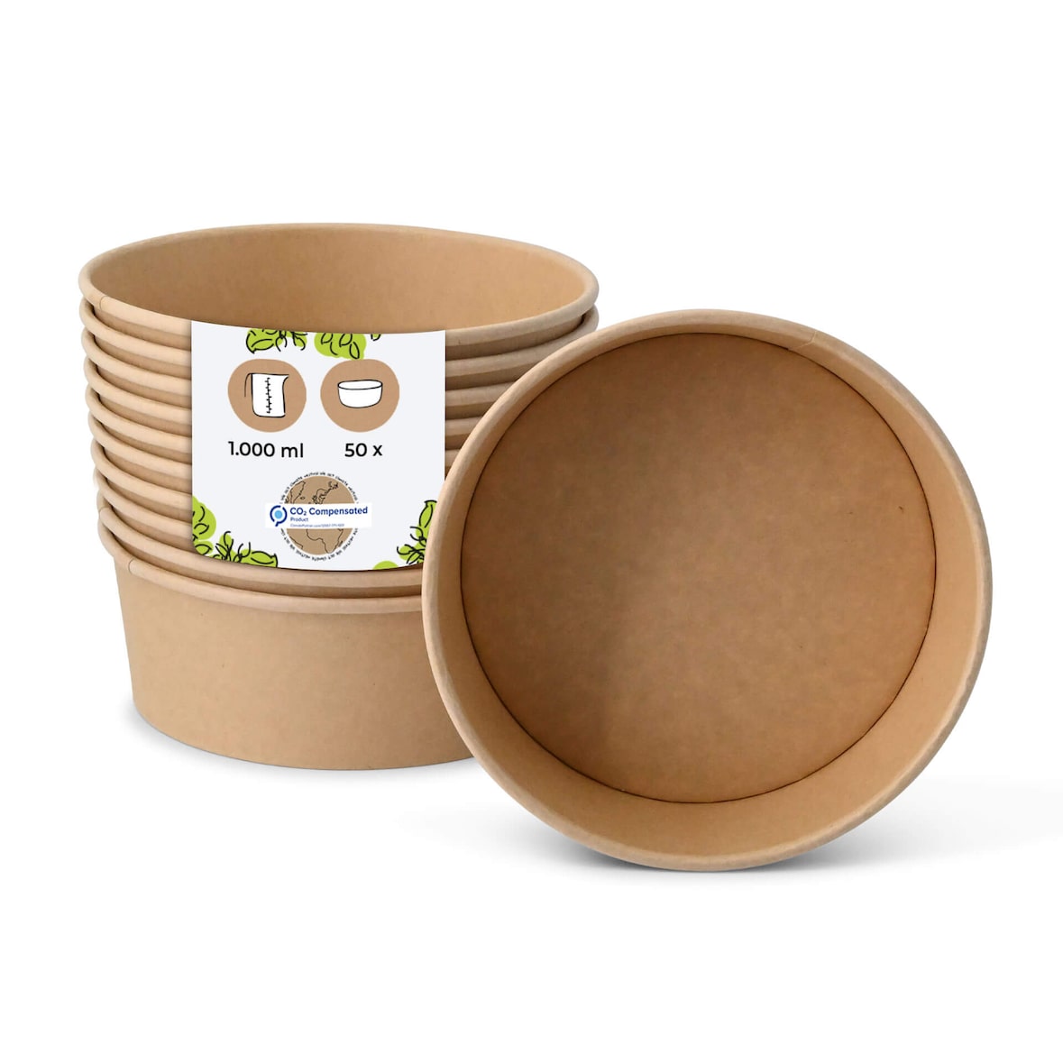 BIOZOYG Salatschale 50 Stück 1000 ml braun Suppenschalen Einwegschalen Einweggeschirr Deli Container Bowl to go Kartonschale Einweg Suppenbehälter