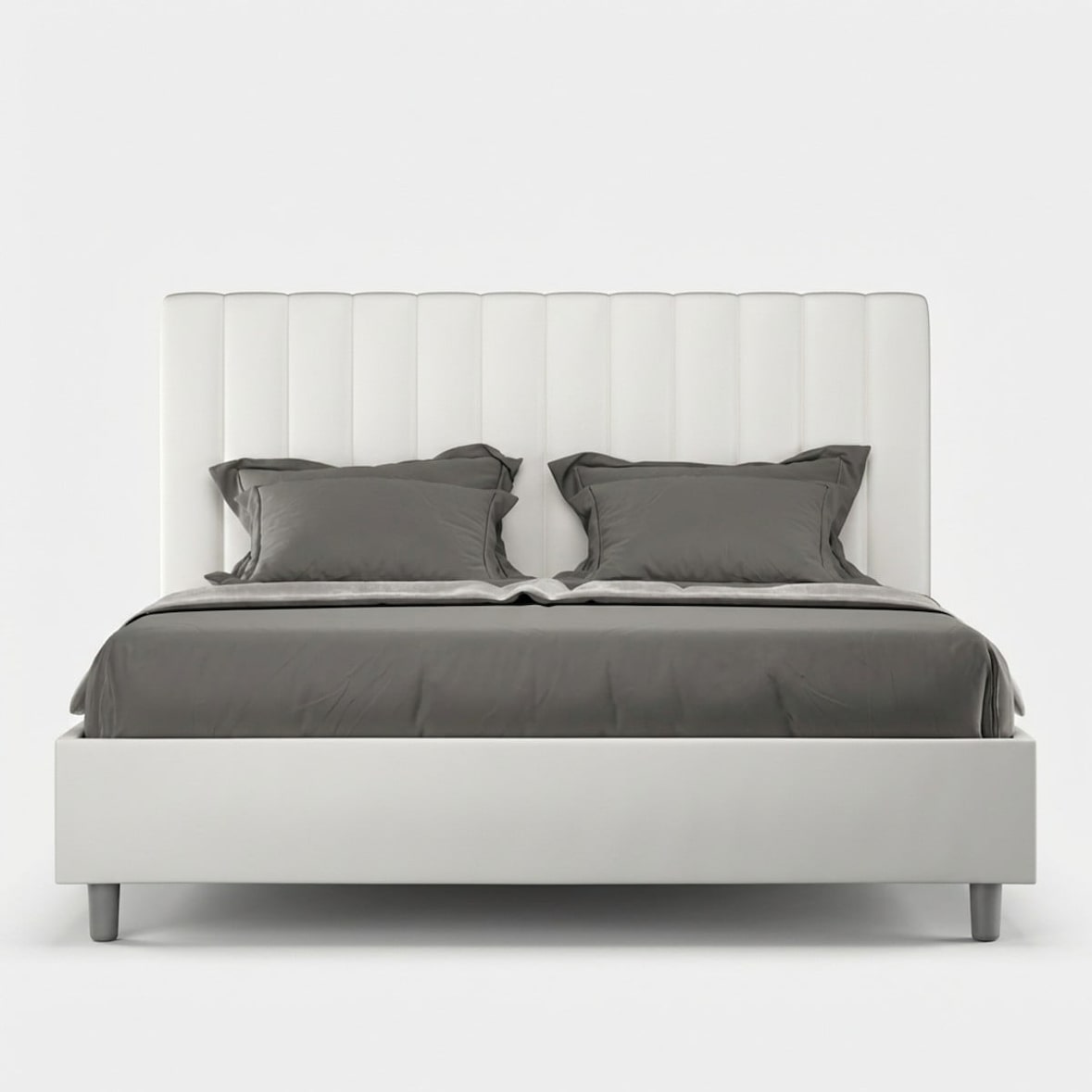 Cama de matrimonio con base tapizada 160x190 símil piel blanca Agueda