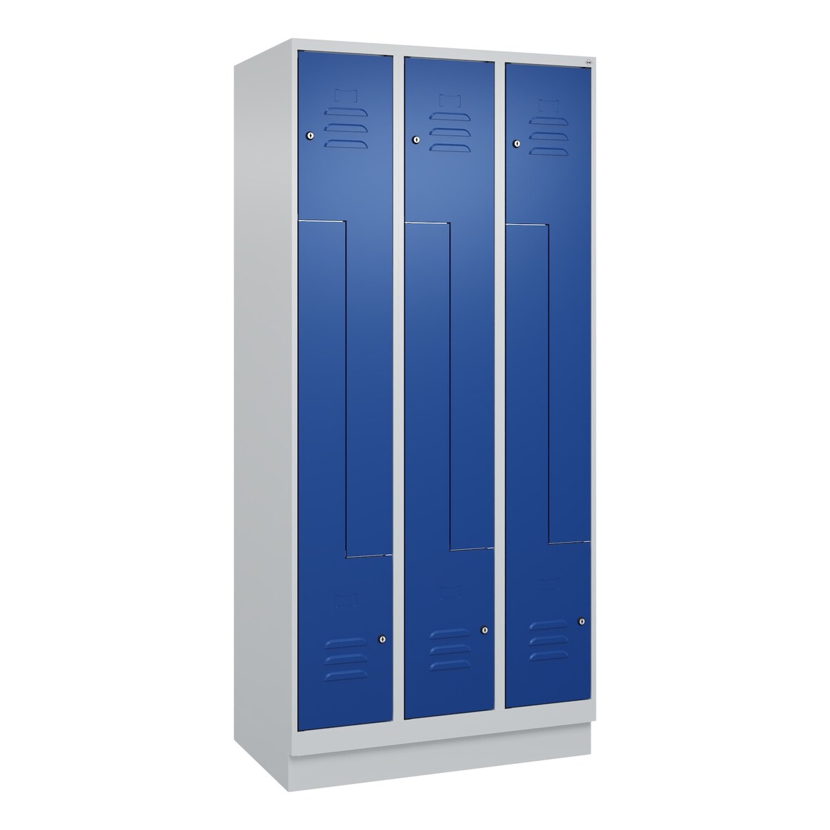 C+P Z-Spind Classic PLUS, Füßen, 6 Abteile, HxBxT 195x90x50cm, Zylinderschloss, Hellgrau/Enzianblau von PROREGAL