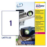 thumbnail of Avery etichette adesive resistenti in poliestere bianco - adesivo permanente - 210x297mm - 1 etichetta per foglio - 20 fogli - stampa laser