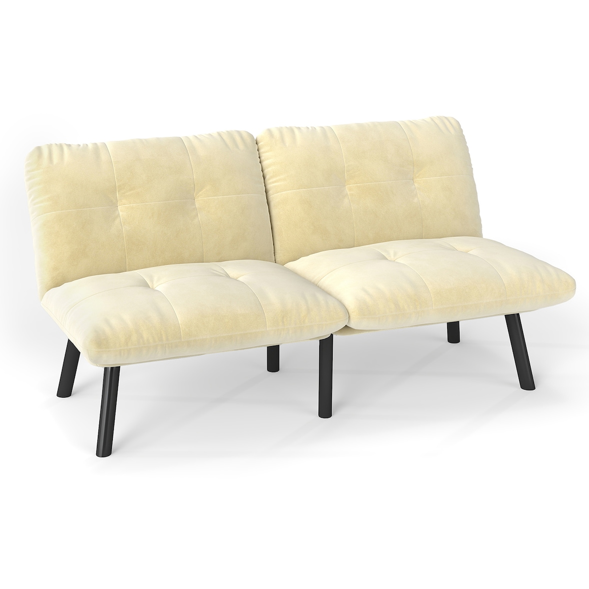 Klappbares 2-Sitzer-Sofa aus Samt in Creme mit Schlaffunktion, Metallrahmen