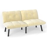 thumbnail of Klappbares 2-Sitzer-Sofa aus Samt in Creme mit Schlaffunktion, Metallrahmen
