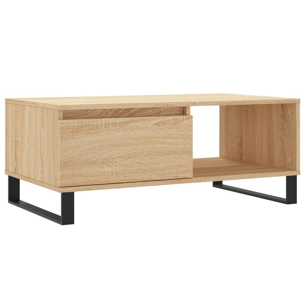 Décoshop26 - Table basse avec tiroir design moderne et contemporain 90 x 50 x 36,5 cm bois d'ingénierie couleur chêne et métal DEC039045
