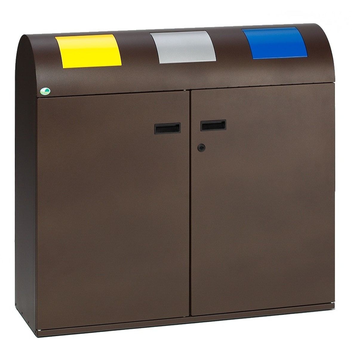 PROREGAL Selbstlöschende Wertstoffsammlstation rund | 80 Liter je Behälter, HxBxT 99,5x108x37,5cm | Verzinkter Stahl | Braun | Mülleimer Abfalleimer