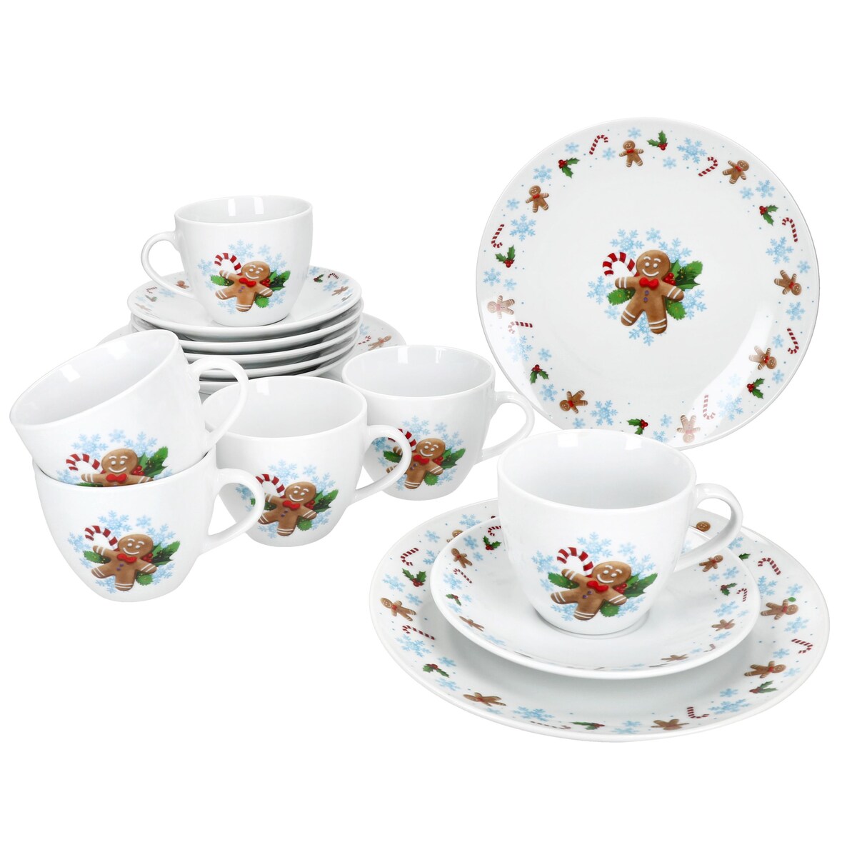 18tlg Kaffeeservice Candyman Porzellan 6 Pers. Tassen Untertassen Teller eisblau