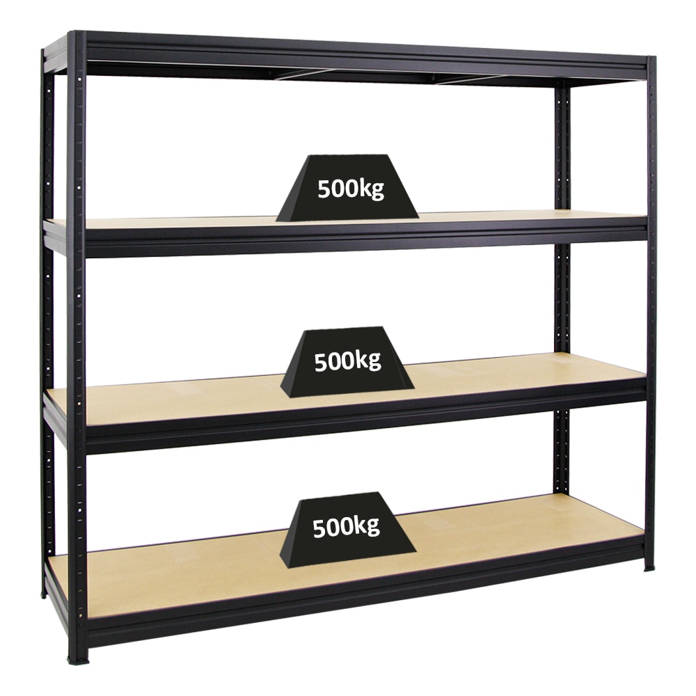 PROREGAL Étagère charge lourde DINO, HxLxP 180x180x60cm, 500kg par niveau, Noir, Étagère robuste de Garage, Atelier