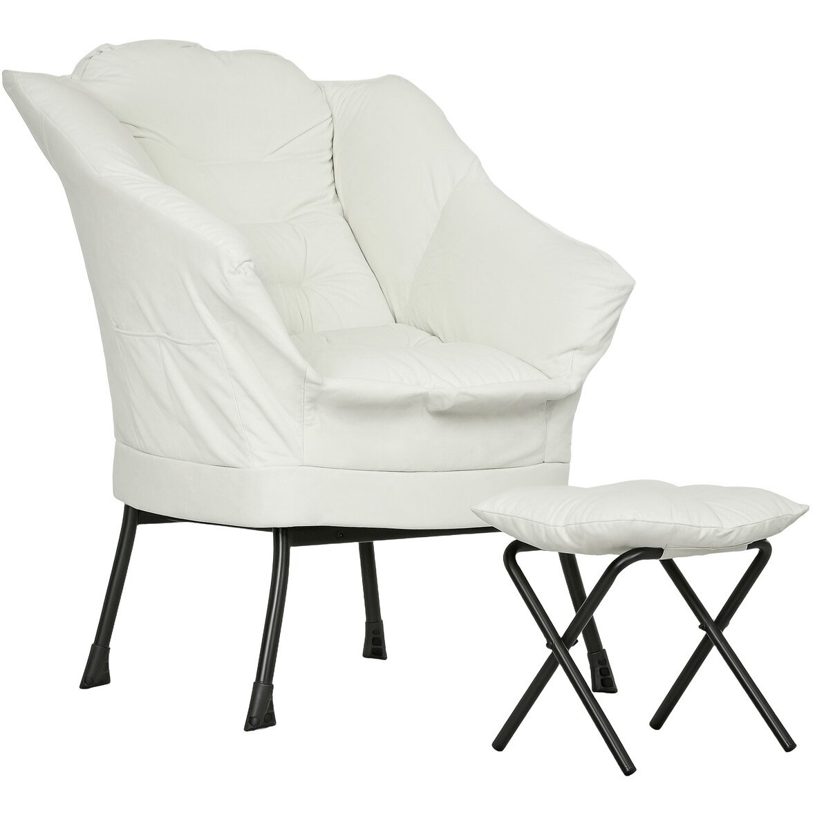 HOMCOM sillón de salón con otomana sillón de relax sillón para lectura con bolsillos laterales y patas de acero para sala de estar dormitorio crema