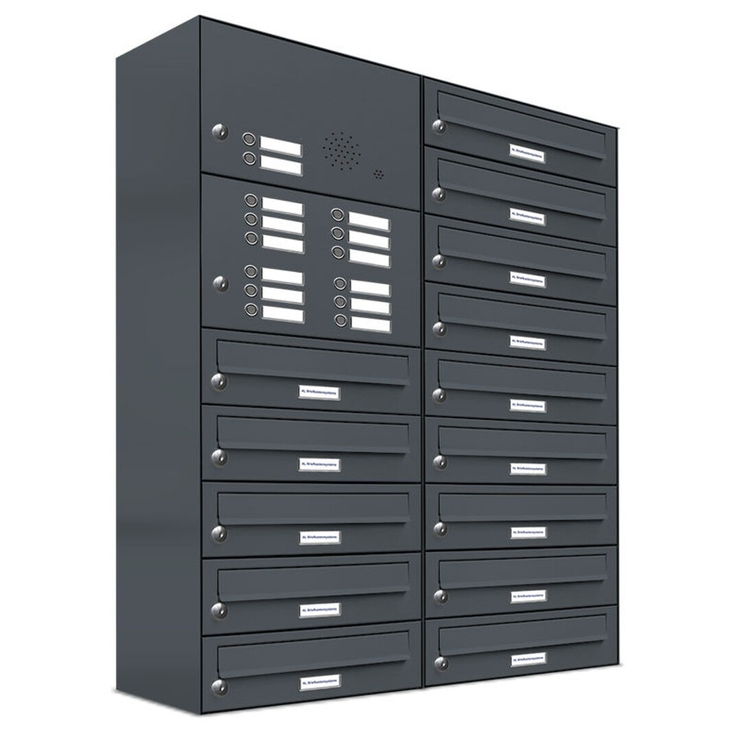 AL Briefkastensysteme 14 Fächer Premium Wand Briefkasten Anlage RAL 7016 Anthrazit Grau, Post A4, robust, wetterfest, Artikelnummer: 132P14EA2KSP7016