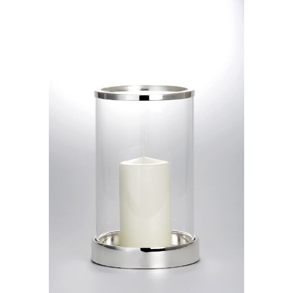 Windlicht versilbert und anlaufgeschützt mit Klarglas (H 26 x D 16,5 cm)