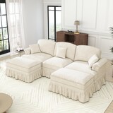 thumbnail of U-förmiges Cloud-Sofa 140x272x93 cm aus Chenille mit Rüschenverzierung und Hocker – Flexibel, modern und komfortabel